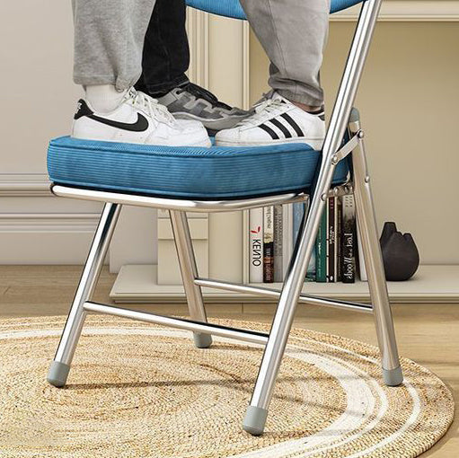 Contemporary Retro Foldable Corduroy Metal Square Desk Chair With Backrest For Study Or Home Office