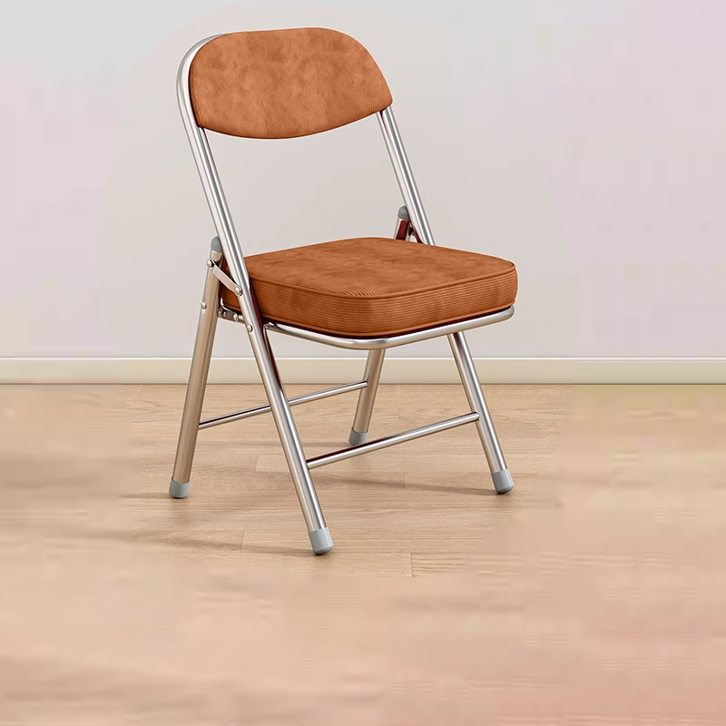 Contemporary Retro Foldable Corduroy Metal Square Desk Chair With Backrest For Study Or Home Office