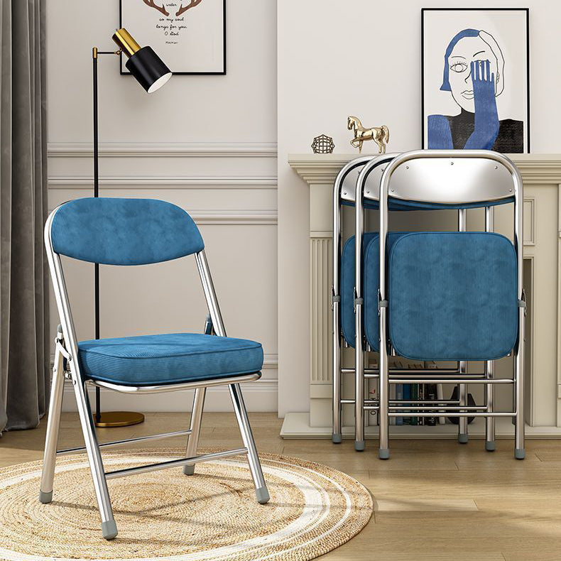 Contemporary Retro Foldable Corduroy Metal Square Desk Chair With Backrest For Study Or Home Office