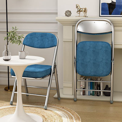 Contemporary Retro Foldable Corduroy Metal Square Desk Chair With Backrest For Study Or Home Office