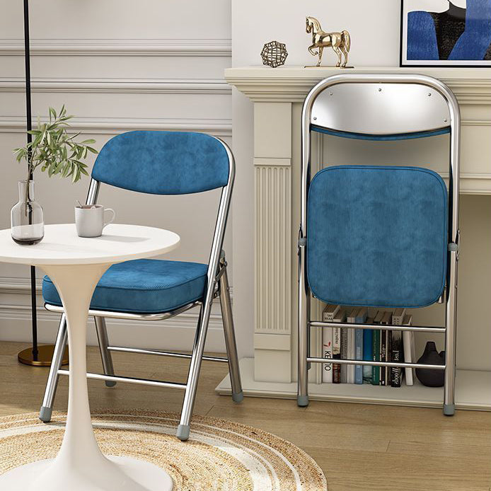 Contemporary Retro Foldable Corduroy Metal Square Desk Chair With Backrest For Study Or Home Office