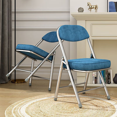 Contemporary Retro Foldable Corduroy Metal Square Desk Chair With Backrest For Study Or Home Office
