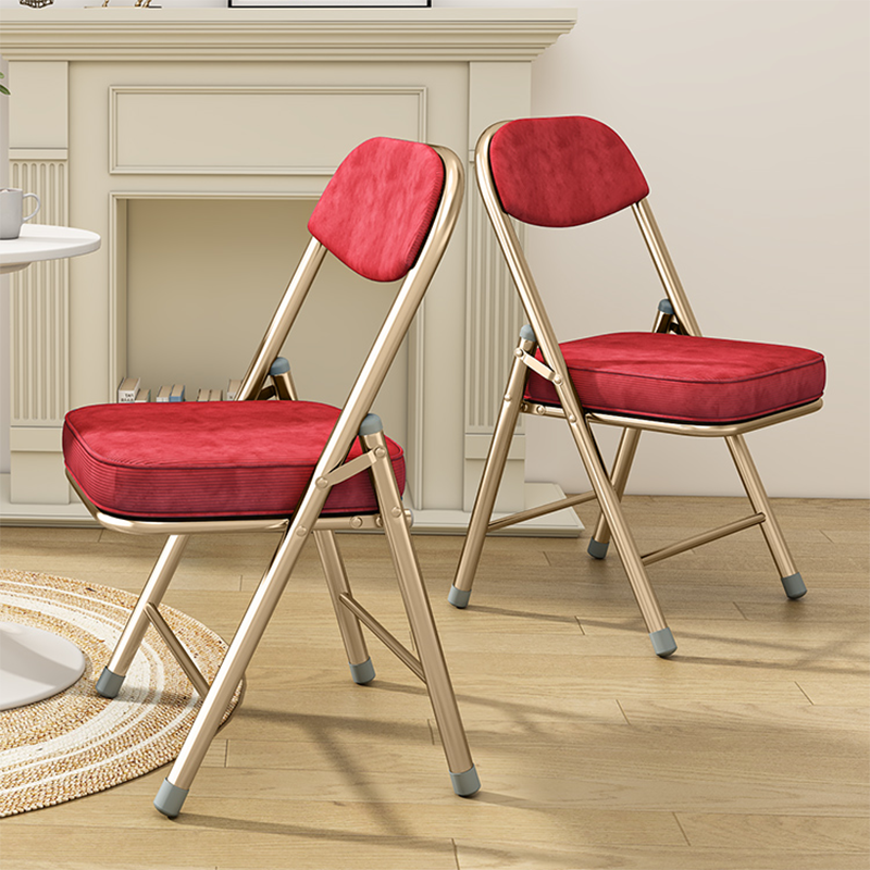 Contemporary Retro Foldable Corduroy Metal Square Desk Chair With Backrest For Study Or Home Office
