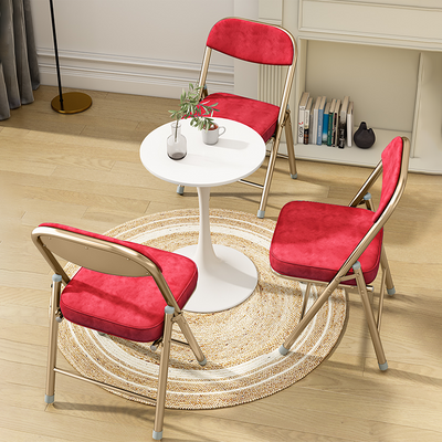 Contemporary Retro Foldable Corduroy Metal Square Desk Chair With Backrest For Study Or Home Office
