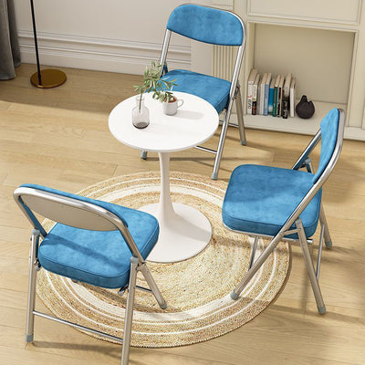 Contemporary Retro Foldable Corduroy Metal Square Desk Chair With Backrest For Study Or Home Office