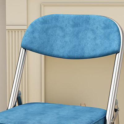 Contemporary Retro Foldable Corduroy Metal Square Desk Chair With Backrest For Study Or Home Office