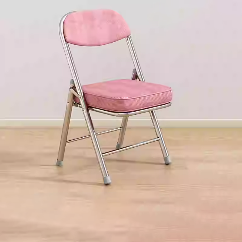 Contemporary Retro Foldable Corduroy Metal Square Desk Chair With Backrest For Study Or Home Office