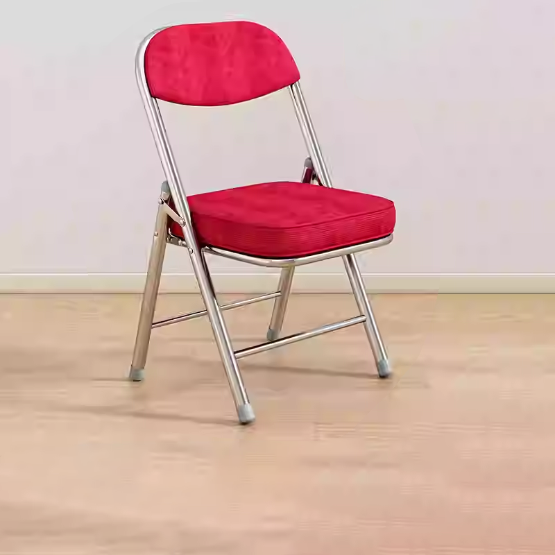 Contemporary Retro Foldable Corduroy Metal Square Desk Chair With Backrest For Study Or Home Office