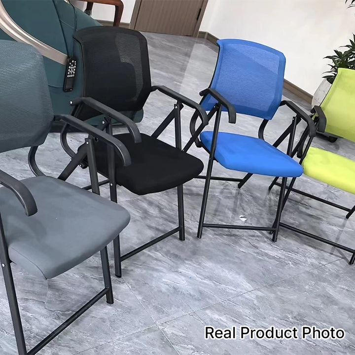 Moderner minimalistischer klappbarer Netzschwamm-Kohlenstoffstahl-Quadrat-Schreibtischstuhl mit Rückenlehne und Armlehnen für das Home Office oder das Studium 