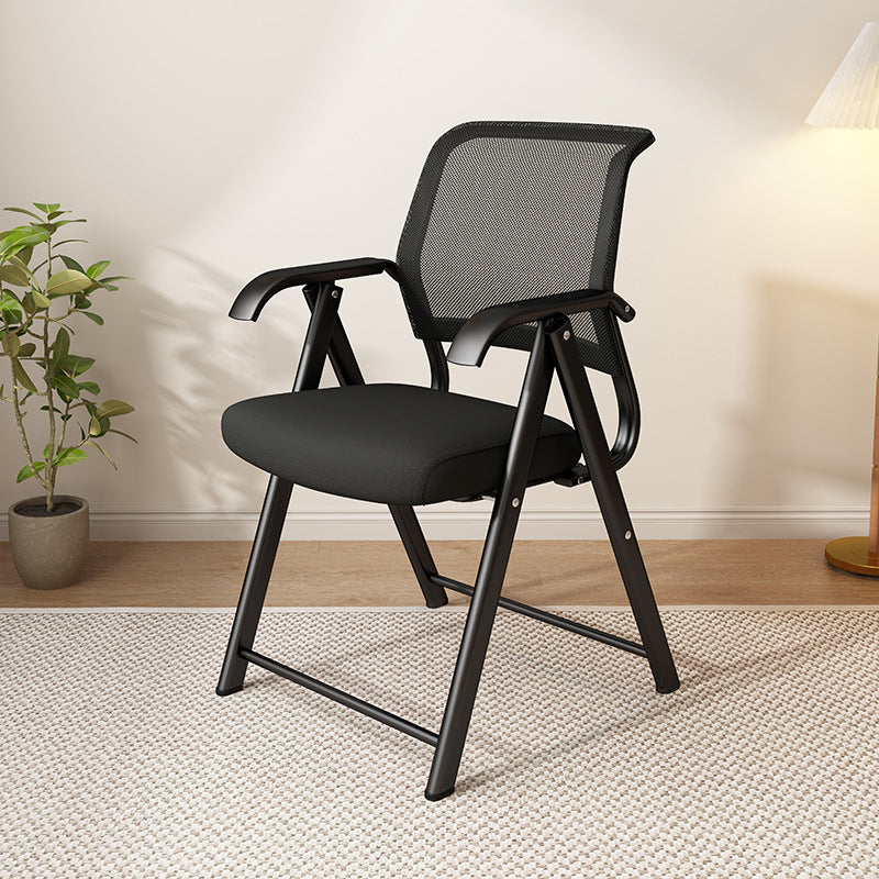 Moderner minimalistischer klappbarer Netzschwamm-Kohlenstoffstahl-Quadrat-Schreibtischstuhl mit Rückenlehne und Armlehnen für das Home Office oder das Studium 