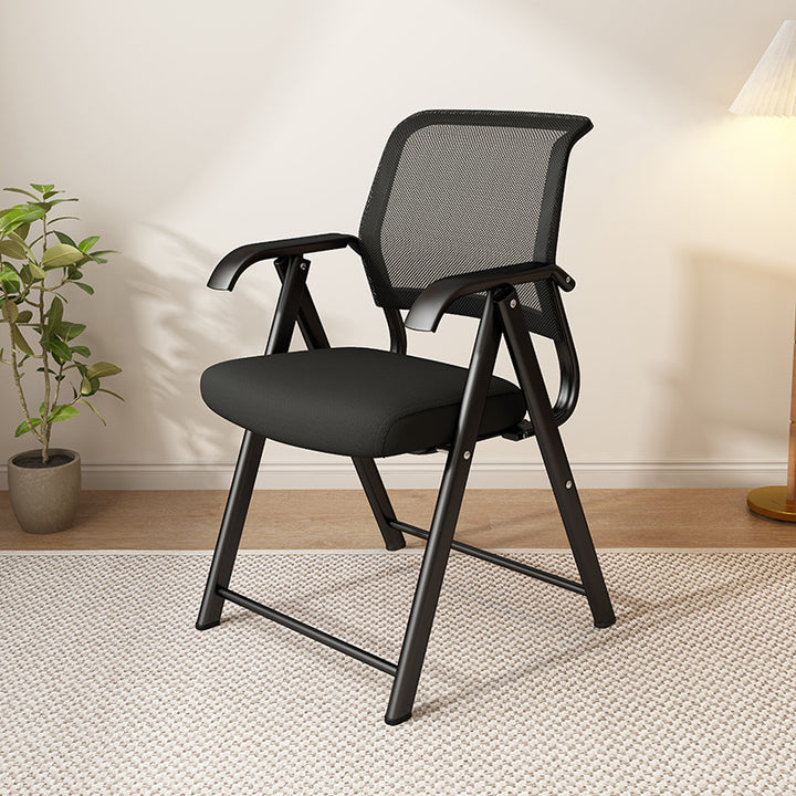 Moderner minimalistischer klappbarer Netzschwamm-Kohlenstoffstahl-Quadrat-Schreibtischstuhl mit Rückenlehne und Armlehnen für das Home Office oder das Studium 