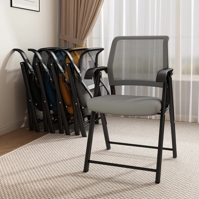 Moderner minimalistischer klappbarer Netzschwamm-Kohlenstoffstahl-Quadrat-Schreibtischstuhl mit Rückenlehne und Armlehnen für das Home Office oder das Studium 