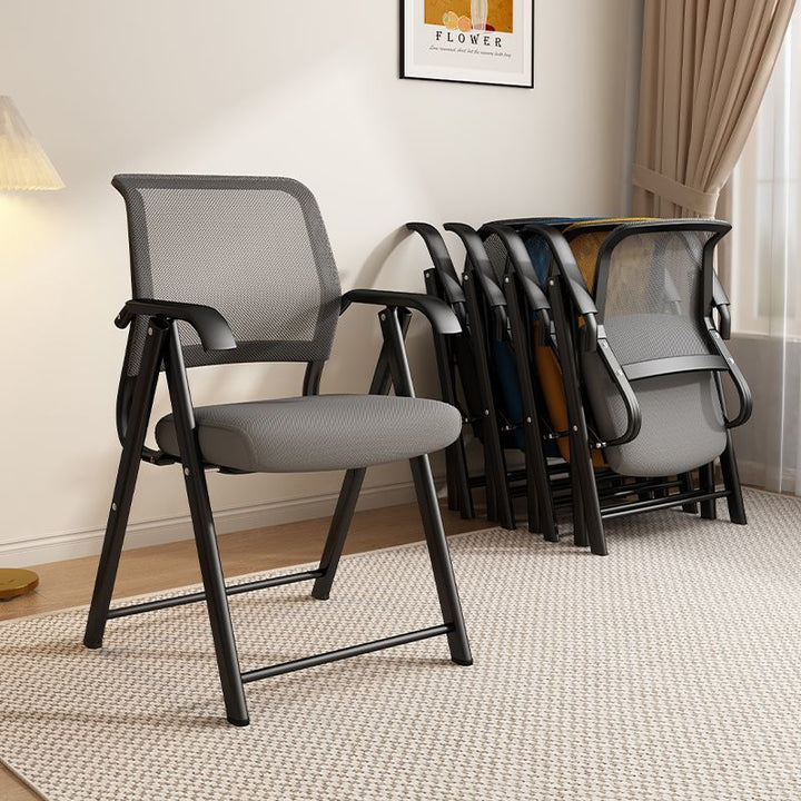 Moderner minimalistischer klappbarer Netzschwamm-Kohlenstoffstahl-Quadrat-Schreibtischstuhl mit Rückenlehne und Armlehnen für das Home Office oder das Studium 