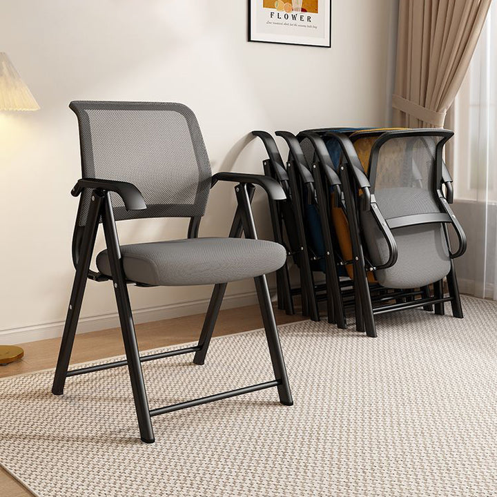 Moderner minimalistischer klappbarer Netzschwamm-Kohlenstoffstahl-Quadrat-Schreibtischstuhl mit Rückenlehne und Armlehnen für das Home Office oder das Studium 