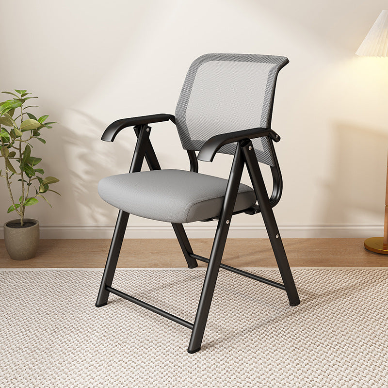 Moderner minimalistischer klappbarer Netzschwamm-Kohlenstoffstahl-Quadrat-Schreibtischstuhl mit Rückenlehne und Armlehnen für das Home Office oder das Studium 