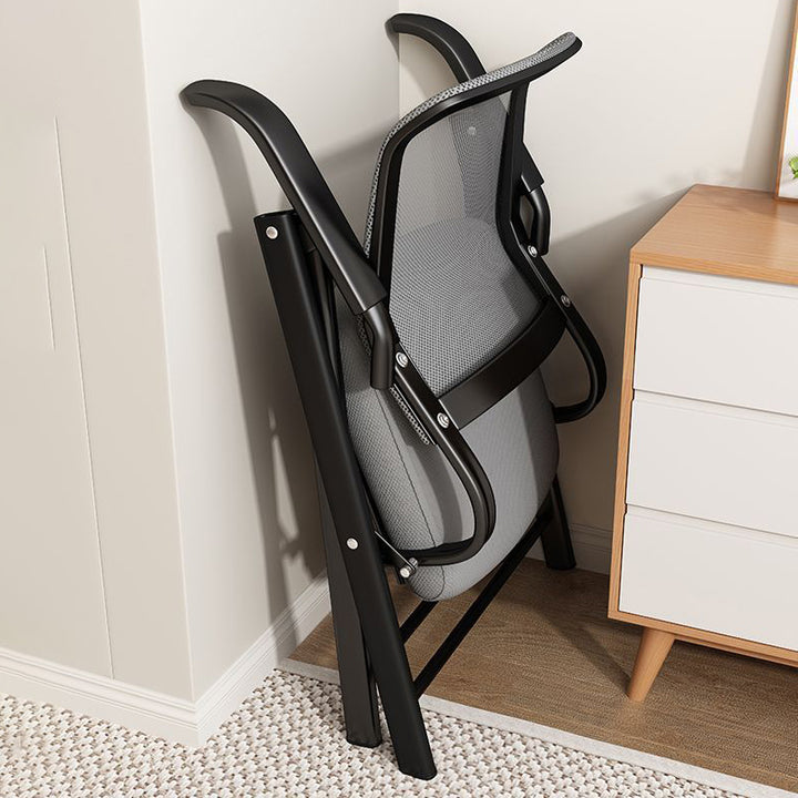 Moderner minimalistischer klappbarer Netzschwamm-Kohlenstoffstahl-Quadrat-Schreibtischstuhl mit Rückenlehne und Armlehnen für das Home Office oder das Studium 