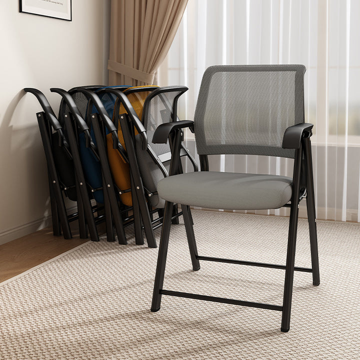 Moderner minimalistischer klappbarer Netzschwamm-Kohlenstoffstahl-Quadrat-Schreibtischstuhl mit Rückenlehne und Armlehnen für das Home Office oder das Studium 