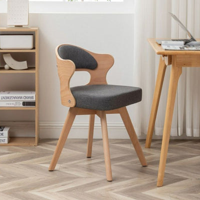 Zeitgenössischer nordischer Buchenholz-Drehstuhl aus Kunstleder oder Leinen mit Rückenlehne für Home Office & Studium 