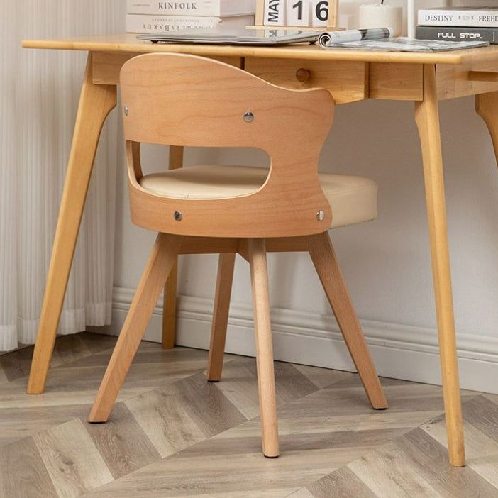 Zeitgenössischer nordischer Buchenholz-Drehstuhl aus Kunstleder oder Leinen mit Rückenlehne für Home Office & Studium 