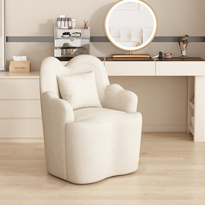 Contemporary Nordic Lambswool Or Suede Wood Metal Petal-Shaped Swivel Vanity Stool With Backrest And Armrests For Bedroom