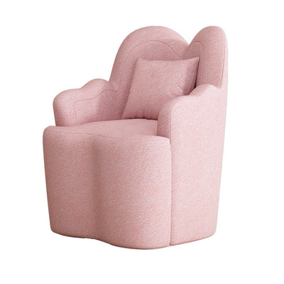 Contemporary Nordic Lambswool Or Suede Wood Metal Petal-Shaped Swivel Vanity Stool With Backrest And Armrests For Bedroom
