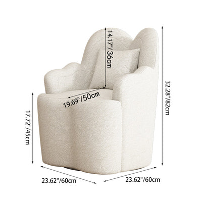 Contemporary Nordic Lambswool Or Suede Wood Metal Petal-Shaped Swivel Vanity Stool With Backrest And Armrests For Bedroom