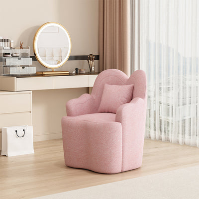 Contemporary Nordic Lambswool Or Suede Wood Metal Petal-Shaped Swivel Vanity Stool With Backrest And Armrests For Bedroom