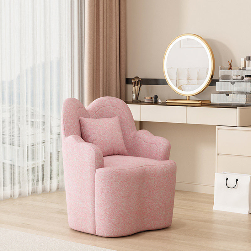 Contemporary Nordic Lambswool Or Suede Wood Metal Petal-Shaped Swivel Vanity Stool With Backrest And Armrests For Bedroom
