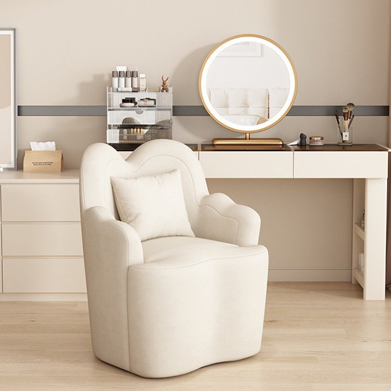 Contemporary Nordic Lambswool Or Suede Wood Metal Petal-Shaped Swivel Vanity Stool With Backrest And Armrests For Bedroom