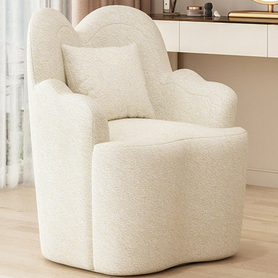 Contemporary Nordic Lambswool Or Suede Wood Metal Petal-Shaped Swivel Vanity Stool With Backrest And Armrests For Bedroom