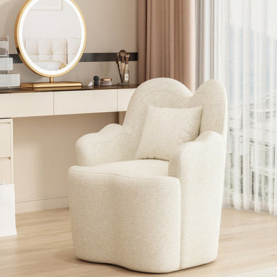 Contemporary Nordic Lambswool Or Suede Wood Metal Petal-Shaped Swivel Vanity Stool With Backrest And Armrests For Bedroom