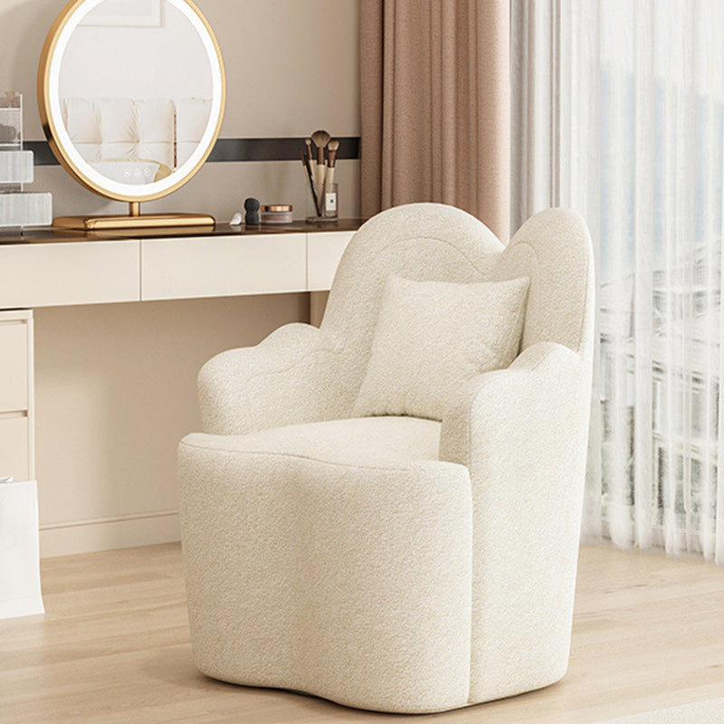 Contemporary Nordic Lambswool Or Suede Wood Metal Petal-Shaped Swivel Vanity Stool With Backrest And Armrests For Bedroom