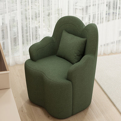 Contemporary Nordic Lambswool Or Suede Wood Metal Petal-Shaped Swivel Vanity Stool With Backrest And Armrests For Bedroom