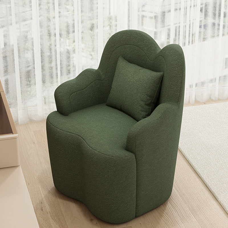 Contemporary Nordic Lambswool Or Suede Wood Metal Petal-Shaped Swivel Vanity Stool With Backrest And Armrests For Bedroom