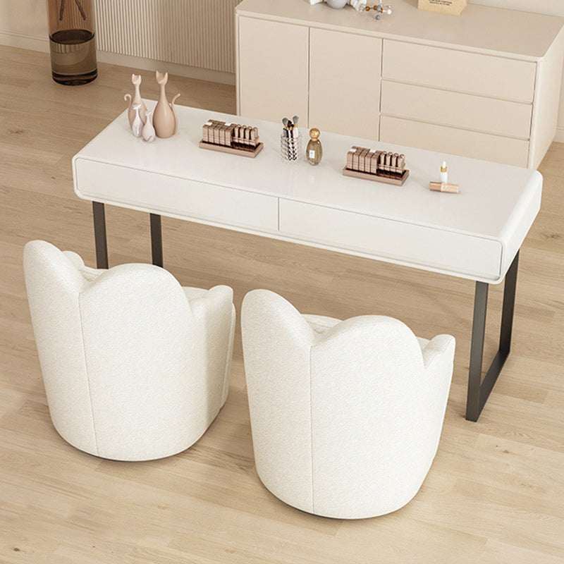Contemporary Nordic Lambswool Or Suede Wood Metal Petal-Shaped Swivel Vanity Stool With Backrest And Armrests For Bedroom