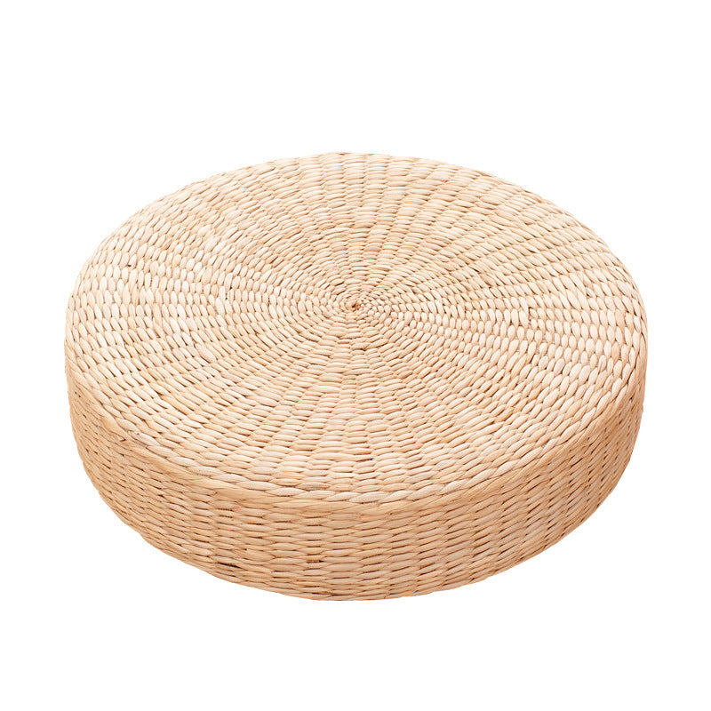 Traditional Japanese Weaving Rush Grass Cotton Round Cushion Low Stool Stackable For Living Room