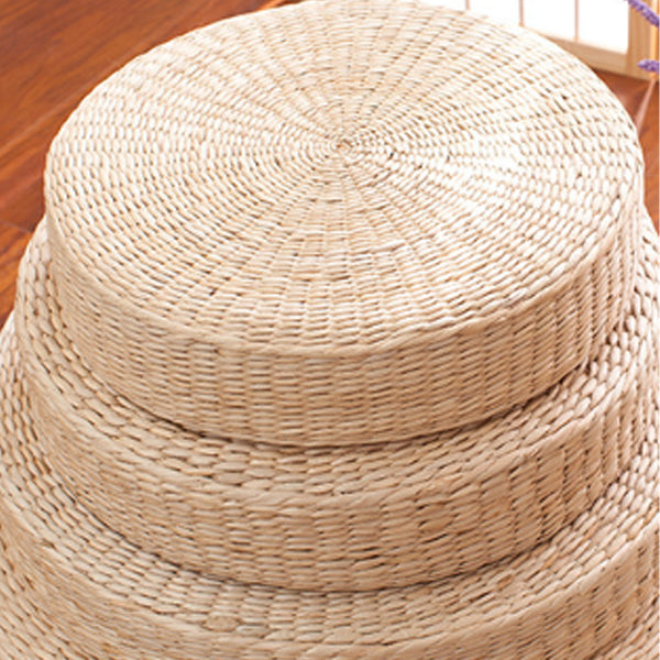 Traditional Japanese Weaving Rush Grass Cotton Round Cushion Low Stool Stackable For Living Room