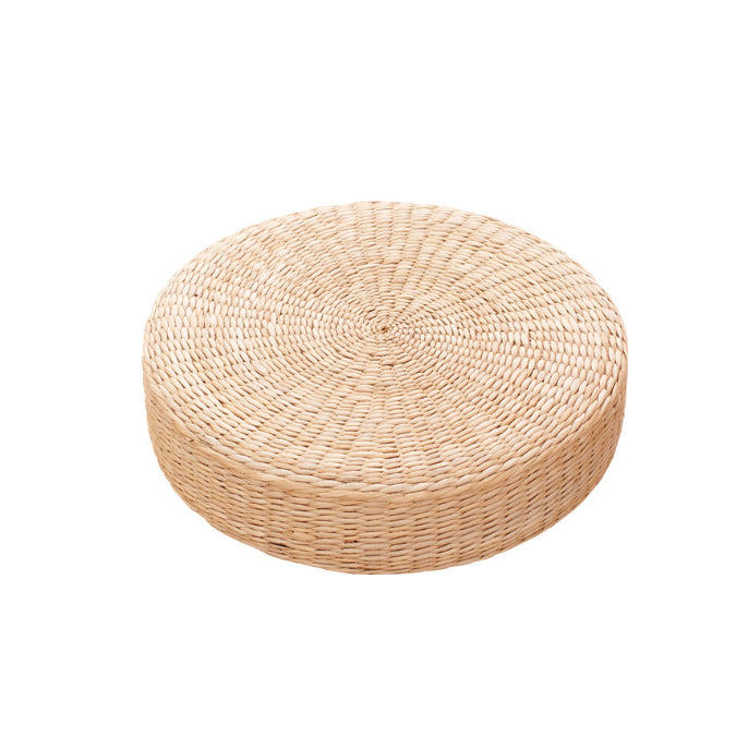 Traditional Japanese Weaving Rush Grass Cotton Round Cushion Low Stool Stackable For Living Room