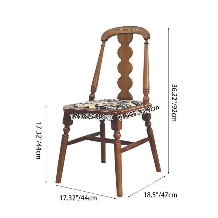 Traditioneller französischer Esszimmerstuhl aus Gummibaumholz mit Stoffleder und quadratischer Perlenrückenlehne für das Esszimmer 