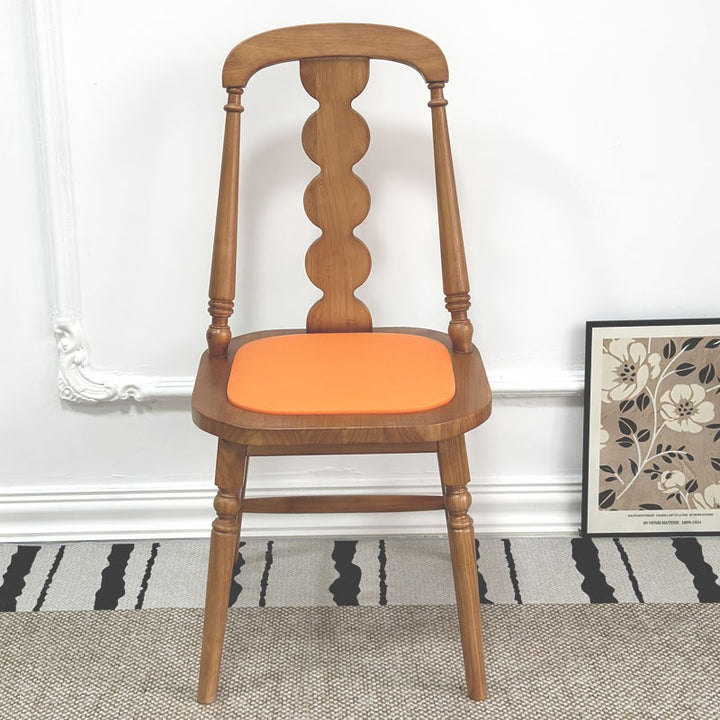 Traditional French Rubber Wood Fabric Microfiber Leather Square Beaded Back Dining Chair With Backrest For Dining Room