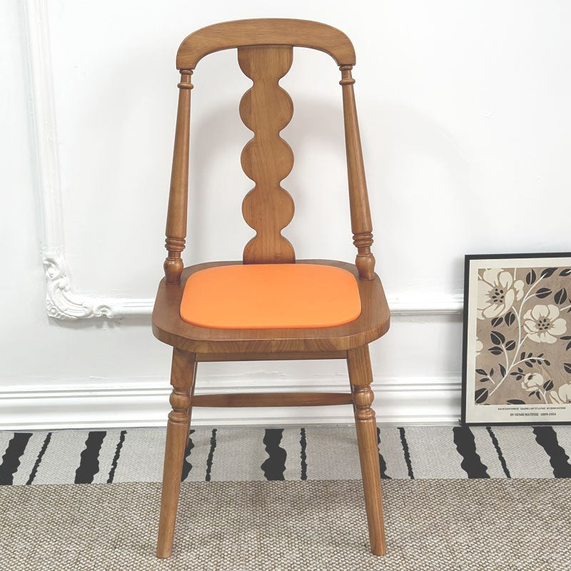 Traditional French Rubber Wood Fabric Leather Square Beaded Back Dining Chair With Backrest For Dining Room