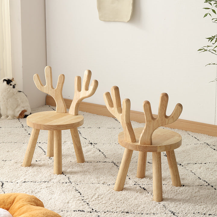 Zeitgenössischer kreativer runder Kinderhocker aus massivem Holz mit Rückenlehne für Wohnzimmer und Flur 