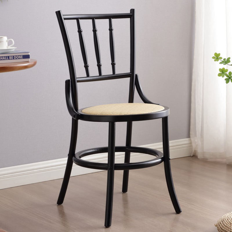 Chaise de salle à manger ronde contemporaine en bois de hêtre et rotin avec dossier et repose-pieds pour salle à manger 