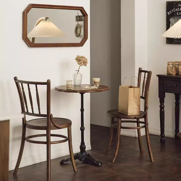 Contemporary Retro Beech Wood & Faux Rattan Round Dining Chair With Backrest And Footrest For Dining Room