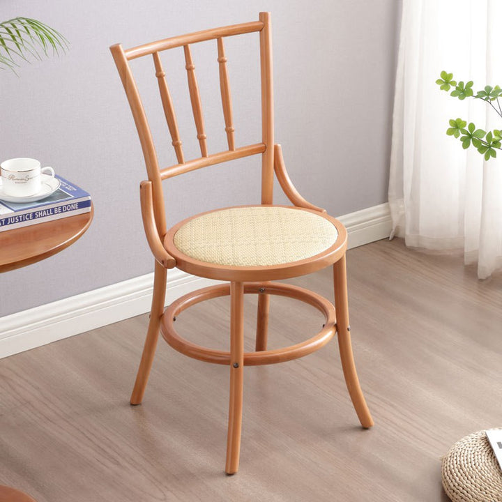 Chaise de salle à manger ronde contemporaine en bois de hêtre et rotin avec dossier et repose-pieds pour salle à manger 