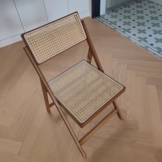 Traditional Japanese Bamboo &amp; Rattan Weaving Square Foldable Weaving Dining Chair With Backrest And Footrest For Kitchen Or Dining Room