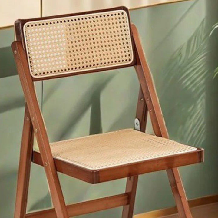 Traditional Japanese Bamboo &amp; Rattan Weaving Square Foldable Weaving Dining Chair With Backrest And Footrest For Kitchen Or Dining Room