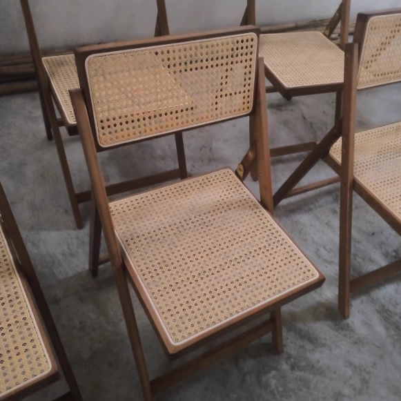 Traditional Japanese Bamboo &amp; Rattan Weaving Square Foldable Weaving Dining Chair With Backrest And Footrest For Kitchen Or Dining Room