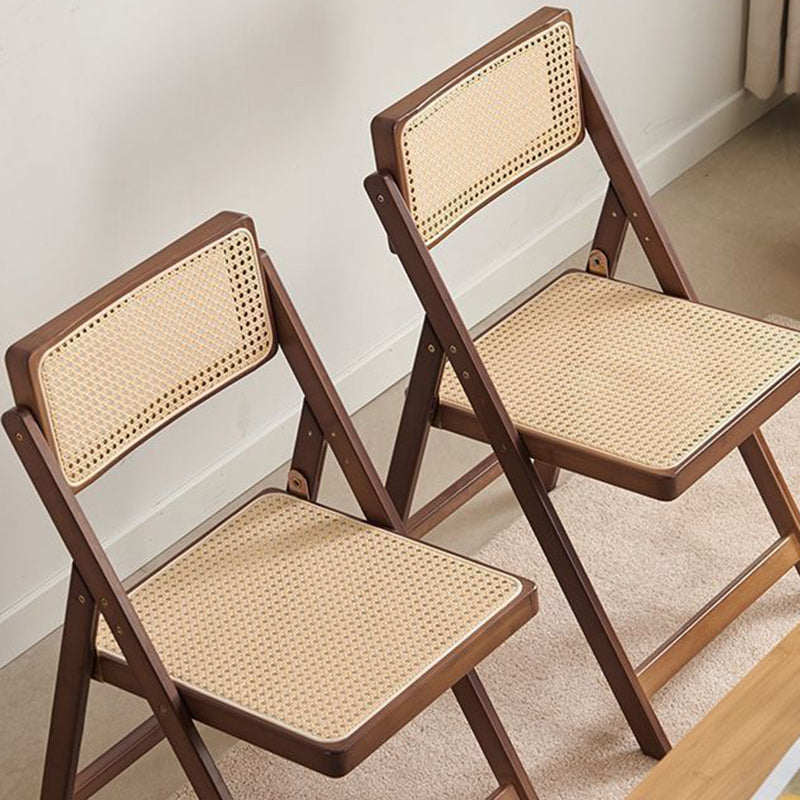 Traditional Japanese Bamboo &amp; Rattan Weaving Square Foldable Weaving Dining Chair With Backrest And Footrest For Kitchen Or Dining Room
