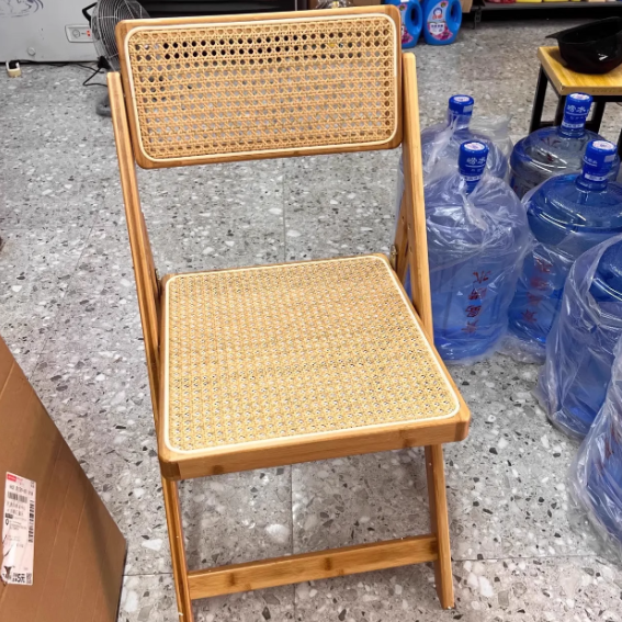Traditional Japanese Bamboo &amp; Rattan Weaving Square Foldable Weaving Dining Chair With Backrest And Footrest For Kitchen Or Dining Room